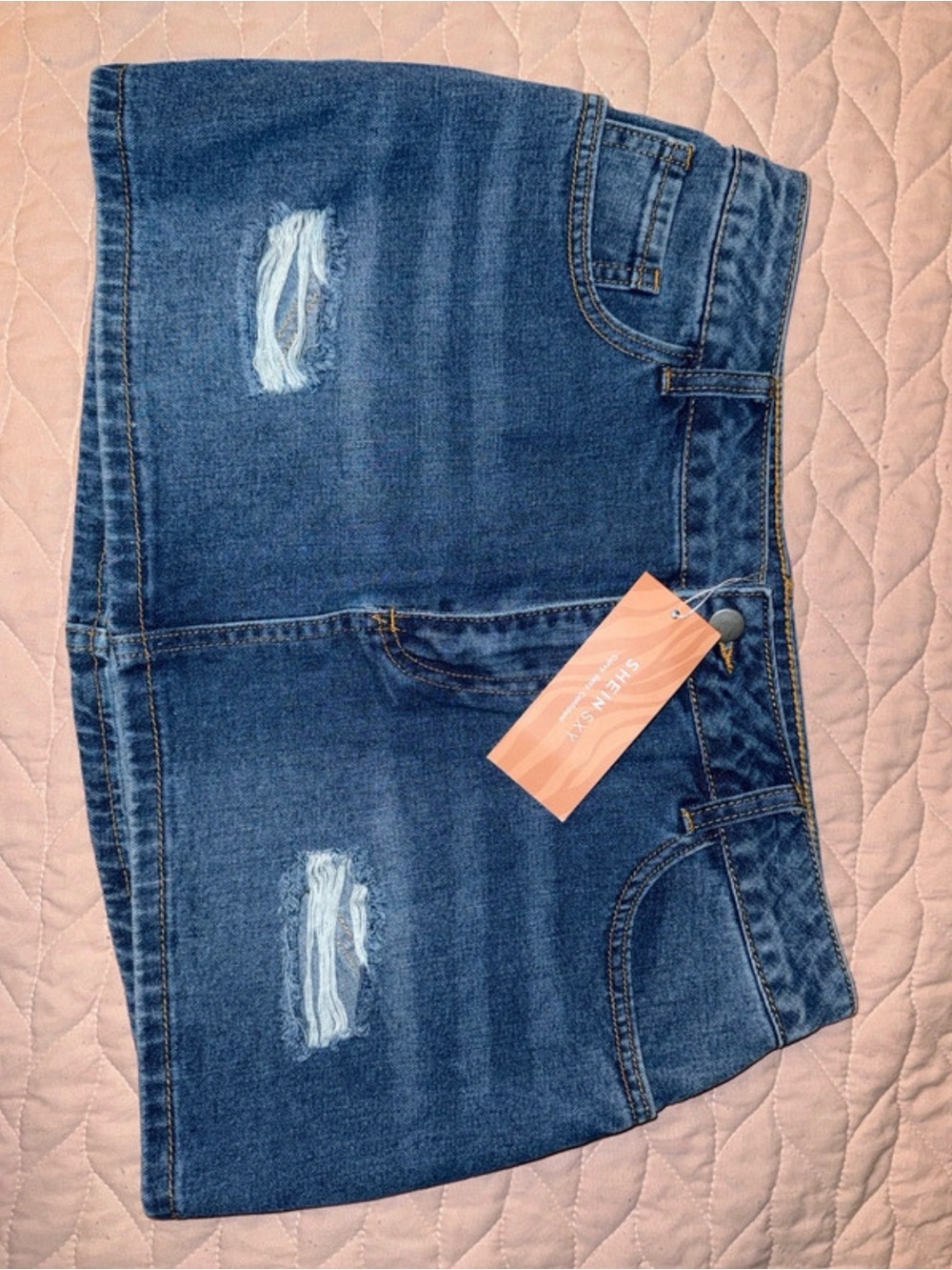 SHEIN Dark Blue Distressed Denim Mini Skirt